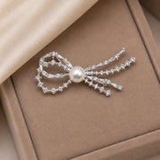 Pearl Crystal Bow Brooch Pin