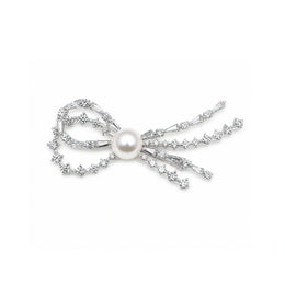 Pearl Crystal Bow Brooch Pin