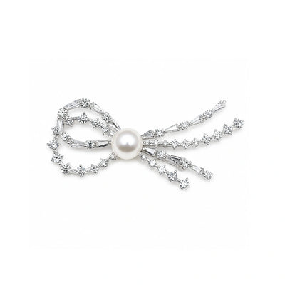Pearl Crystal Bow Brooch Pin