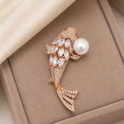 Crystal Fish Pearl Brooch Pin