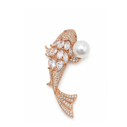 Crystal Fish Pearl Brooch Pin