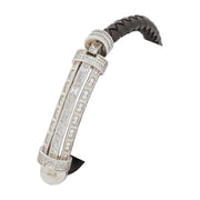 Black Leather & Diamond-Cut Sterling Silver Barrel Bracelet