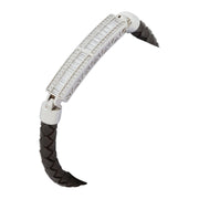 Sterling Silver Braided Leather & Baguette Diamond ID Bracelet
