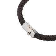 Sterling Silver Braided Leather & Baguette Diamond ID Bracelet