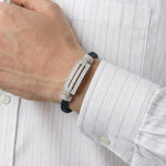 Midnight blue braided bracelet with silver crystal bar centrepiece and clasp detail