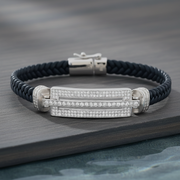 Luxe Pave Diamond-Cut Sterling Silver & Leather Bracelet