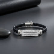 Luxe Pave Diamond-Cut Sterling Silver & Leather Bracelet
