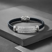 Luxe Pave Diamond-Cut Sterling Silver & Leather Bracelet