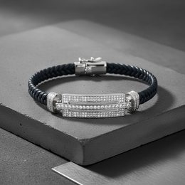Luxe Pave Diamond-Cut Sterling Silver & Leather Bracelet