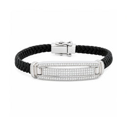 Black Leather Crystal Bar Bracelet