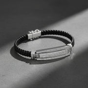 Black Leather Crystal Bar Bracelet