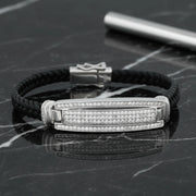 Black Leather Crystal Bar Bracelet