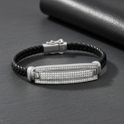 Black Leather Crystal Bar Bracelet