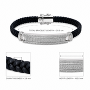 Black Leather Crystal Bar Bracelet