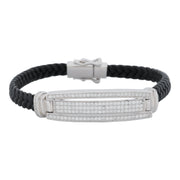 Luxe Pave Diamond Silver & Leather Men's ID Bracelet