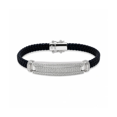 Black Leather Crystal Bar Bracelet