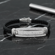 Luxe Pave Diamond Silver & Leather Men's ID Bracelet