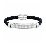 Blue Leather Crystal Bar Bracelet