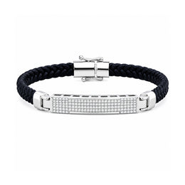 Blue Leather Crystal Bar Bracelet