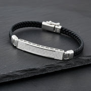 Blue Leather Crystal Bar Bracelet