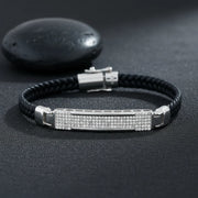 Blue Leather Crystal Bar Bracelet