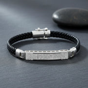 Blue Leather Crystal Bar Bracelet