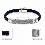 Blue Leather Crystal Bar Bracelet