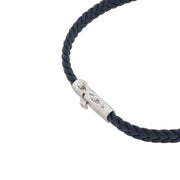 Black Braided Leather & Pave Diamond Sterling Silver Bracelet