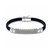 Blue Leather Crystal Bar Bracelet