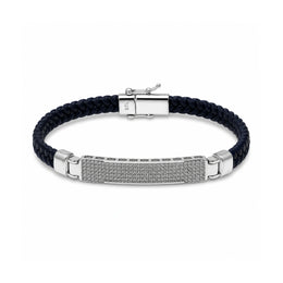 Blue Leather Crystal Bar Bracelet