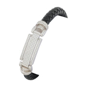 Braided Leather & Diamond Bar Sterling Silver Bracelet