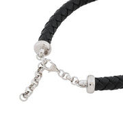 Braided Leather & Diamond Bar Sterling Silver Bracelet