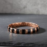Articulated Rose Gold & Black Enamel Bangle - 925 Silver