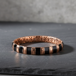 Articulated Rose Gold & Black Enamel Bangle - 925 Silver