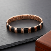 Articulated Rose Gold & Black Enamel Bangle - 925 Silver