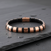 Rose Gold & Black Enamel Rhythm Link Bangle - 925 Silver