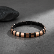 Rose Gold & Black Enamel Rhythm Link Bangle - 925 Silver