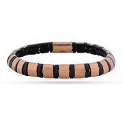 Rose Gold & Black Enamel Rhythm Link Bangle - 925 Silver