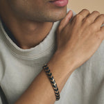 Black and rose gold dual tone bracelet with modern geometric link design