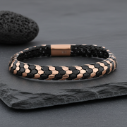Chevron Rose Gold & Black Enamel Bangle - 925 Silver