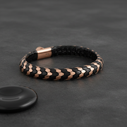 Chevron Rose Gold & Black Enamel Bangle - 925 Silver