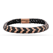 Chevron Rose Gold & Black Enamel Bangle - 925 Silver