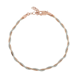 Mixed-Metal Twisted Rope Chain Adjustable Bracelet (Rose Gold & Silver Tone)