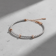 Braided Silver & Rose Gold Accent Bracelet - 925 Sterling