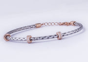 Silver Woven Mesh Bracelet with Rose Gold Cube & Pave Accents