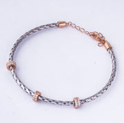 Braided Silver & Rose Gold Accent Bracelet - 925 Sterling