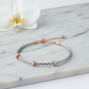 Braided Silver & Rose Gold Accent Bracelet - 925 Sterling