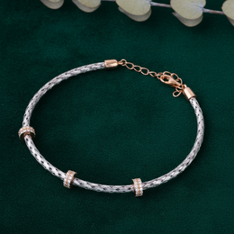 Braided Silver & Rose Gold Accent Bracelet - 925 Sterling