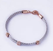 Duo Braided Bracelet - Rose Gold Cube Charm - 925 Silver
