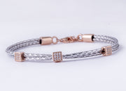 Silver Woven Cord Bracelet with Rose Gold Pave Barrel Charms